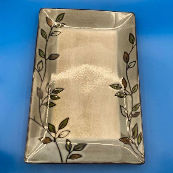Pfaltzgraff Rustic leaves long rectangular serving platter tray 14" excellent - Picture 1 of 5